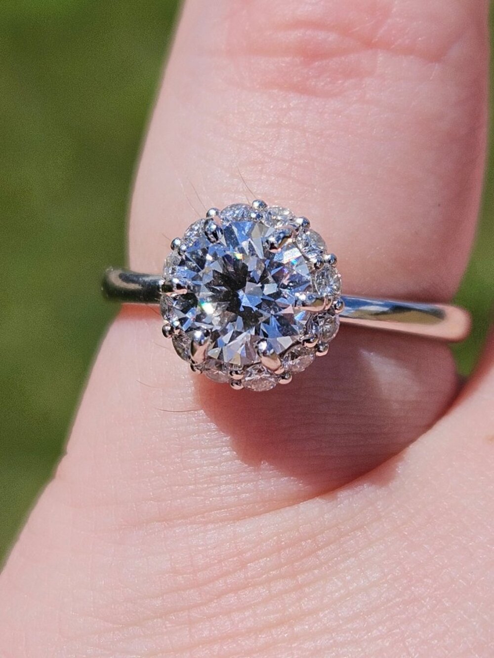 14K White Gold Lab Grown Diamond Slanted Halo Engagement Wedding Ring Size 6